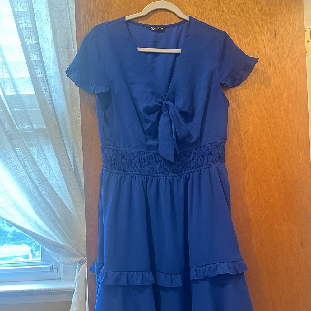 Blue Mini Dress with Tie Front